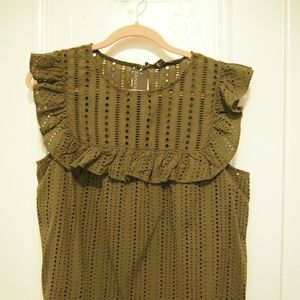 Army Green Eyelet Blouse